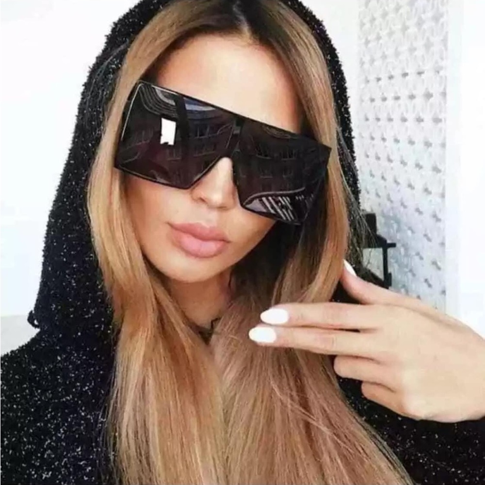New Square Oversized Sunglasses Black Women - Picture 8 of 8